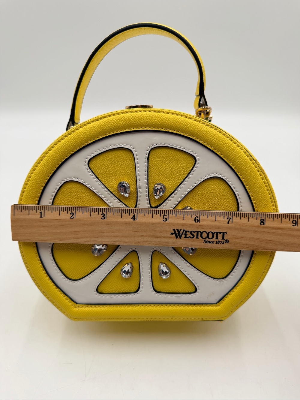 Yellow Lemon Slice Aldo Rhinestone Novelty Top-Handle Bag with Crossbody Strap - Picture 4 of 15